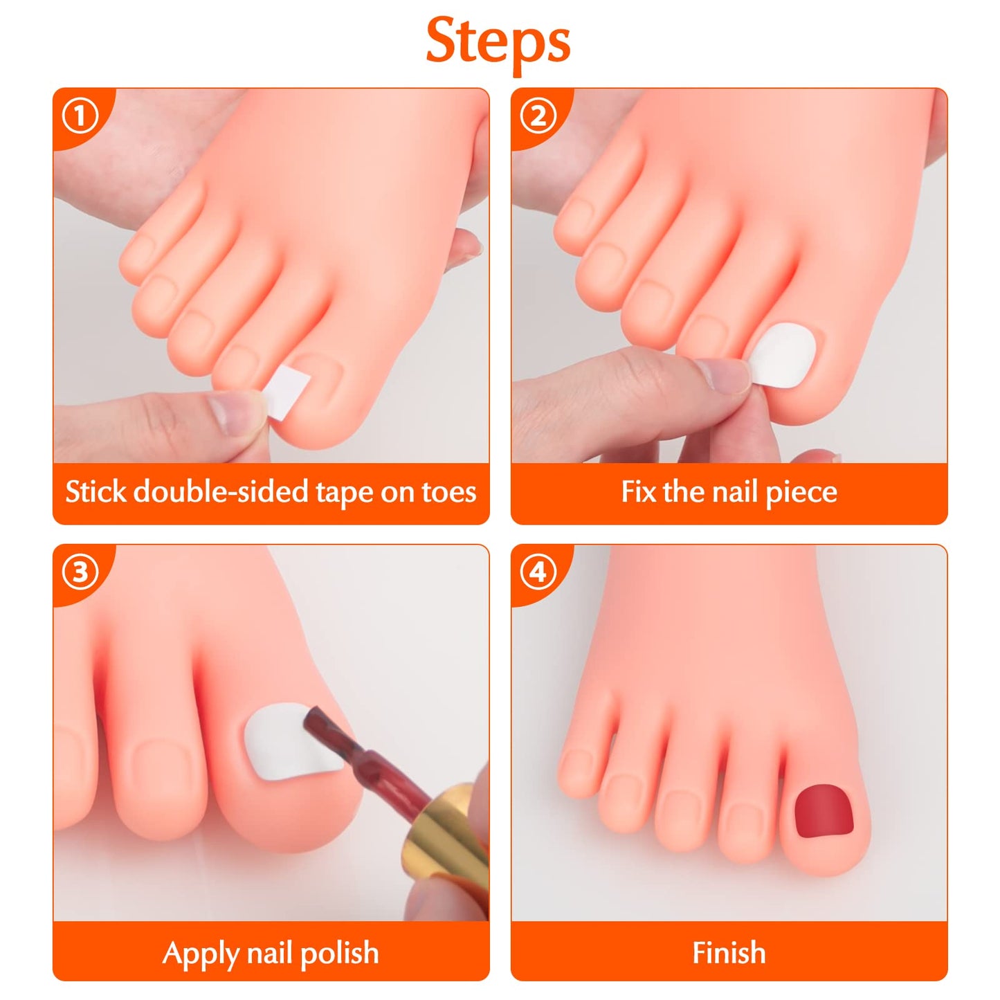 krofaue Practice Fake Foot Model 1 Pair Flexible Soft Silicone Prosthetic Manicure Tool for Nail Tips Art Training