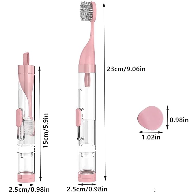 2Pcs Travel Toothbrushes Kit Fold Travel Size Toothbrushes Built-in Toothpaste Container, Including 2 Cleaner Head Soft Bristles for Camping, School, Business Trip (Blue, Pink)