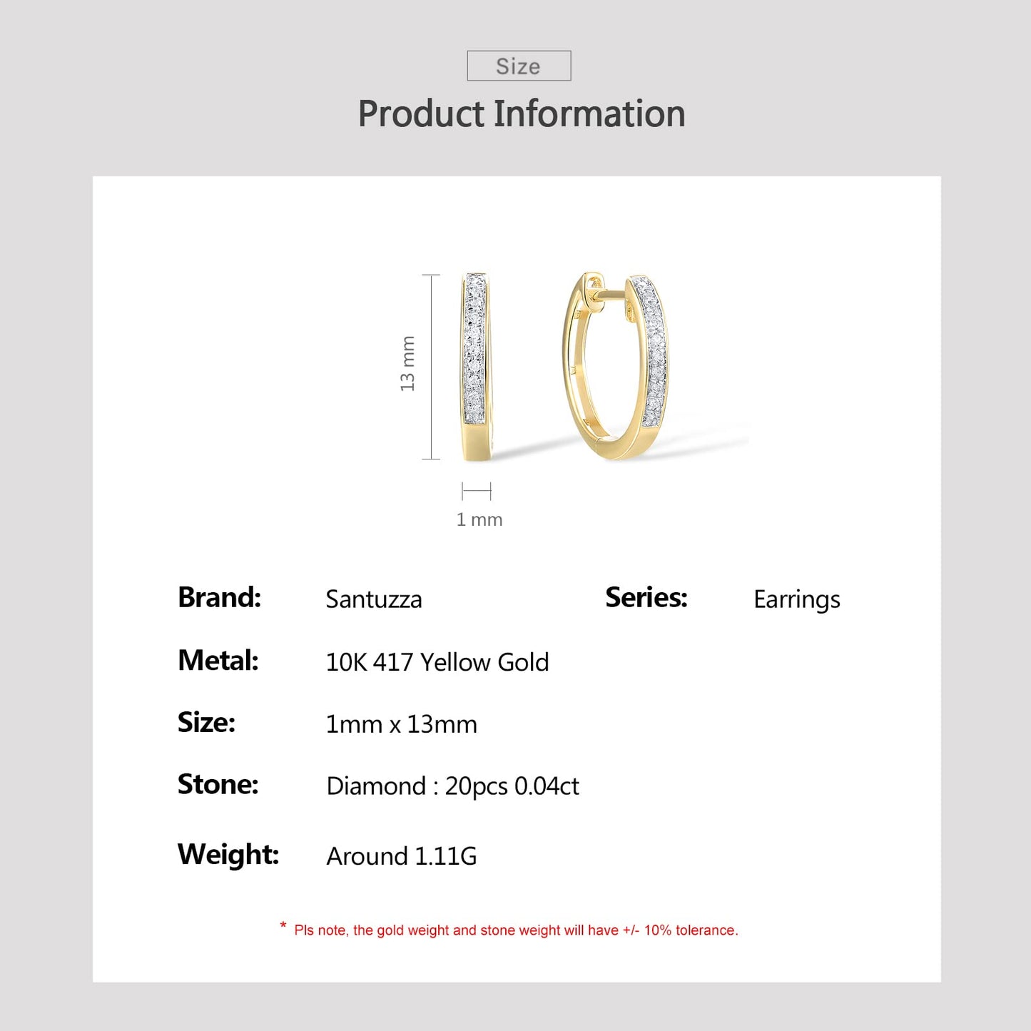 Santuzza 10K Yellow Solid Gold Genuine Diamond Dainty Huggie Hoop Earrings for Women
