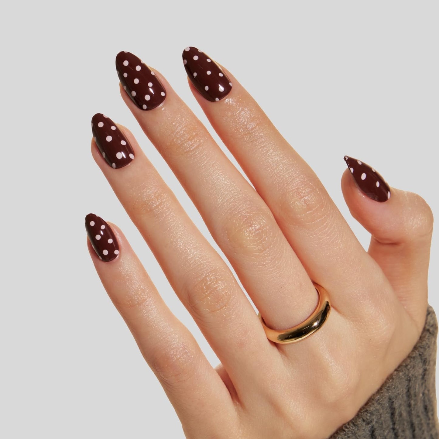LAMIMOSA 32Pcs Press On Nails Short Almond - Soft Gel Fake Nails in 16 Sizes, Reusable Glue on Nails Kit, DOT DOT DOT