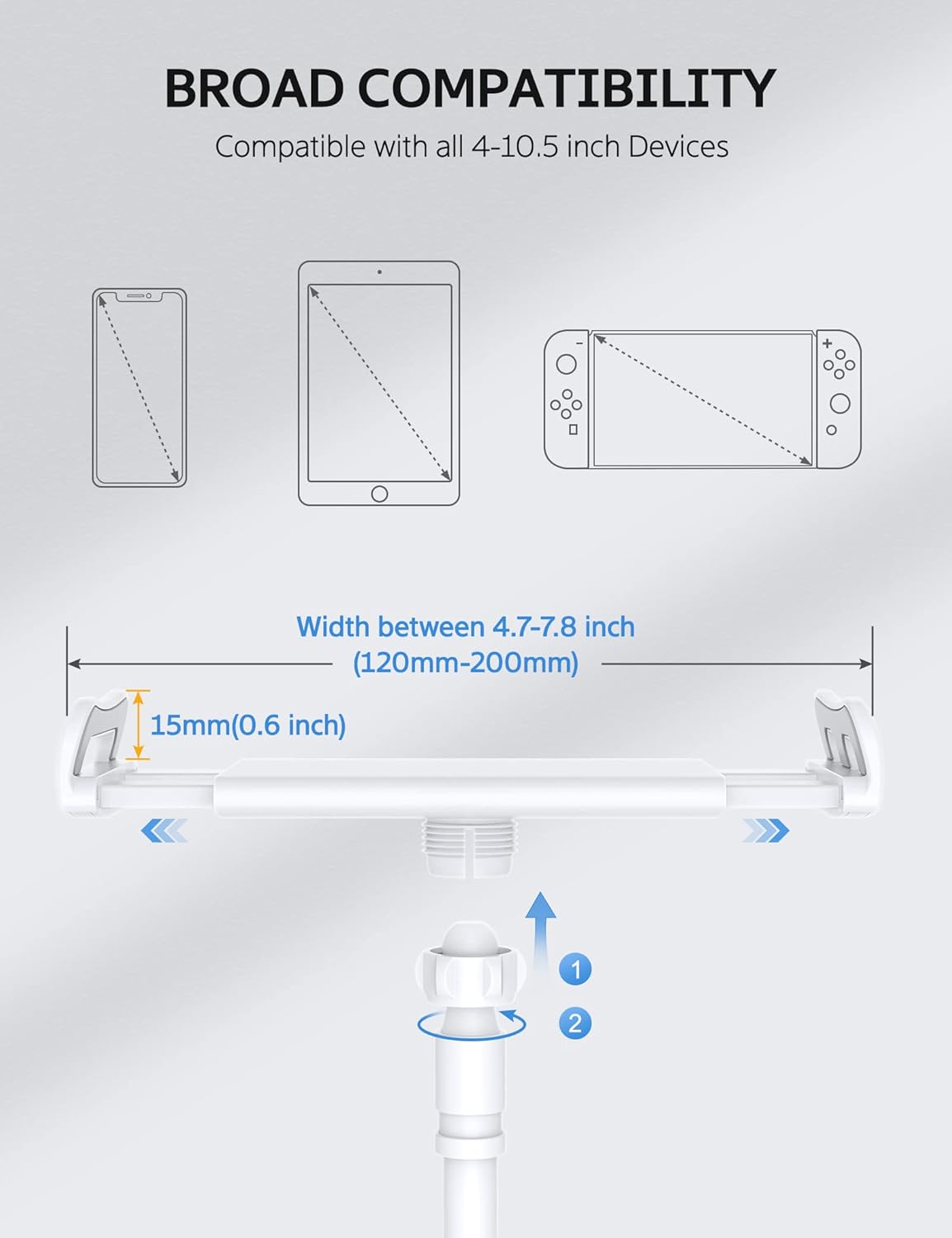 SHAWE Gooseneck Tablet Holder Phone Stand, Flexible Tablet Mount for Bed, 360 Adjustable Lazy Arm Holder Clamp Mount for iPad Air Pro Mini, Samsung Galaxy Tabs, iPhone, Switch, 4.0~10.5" (White)