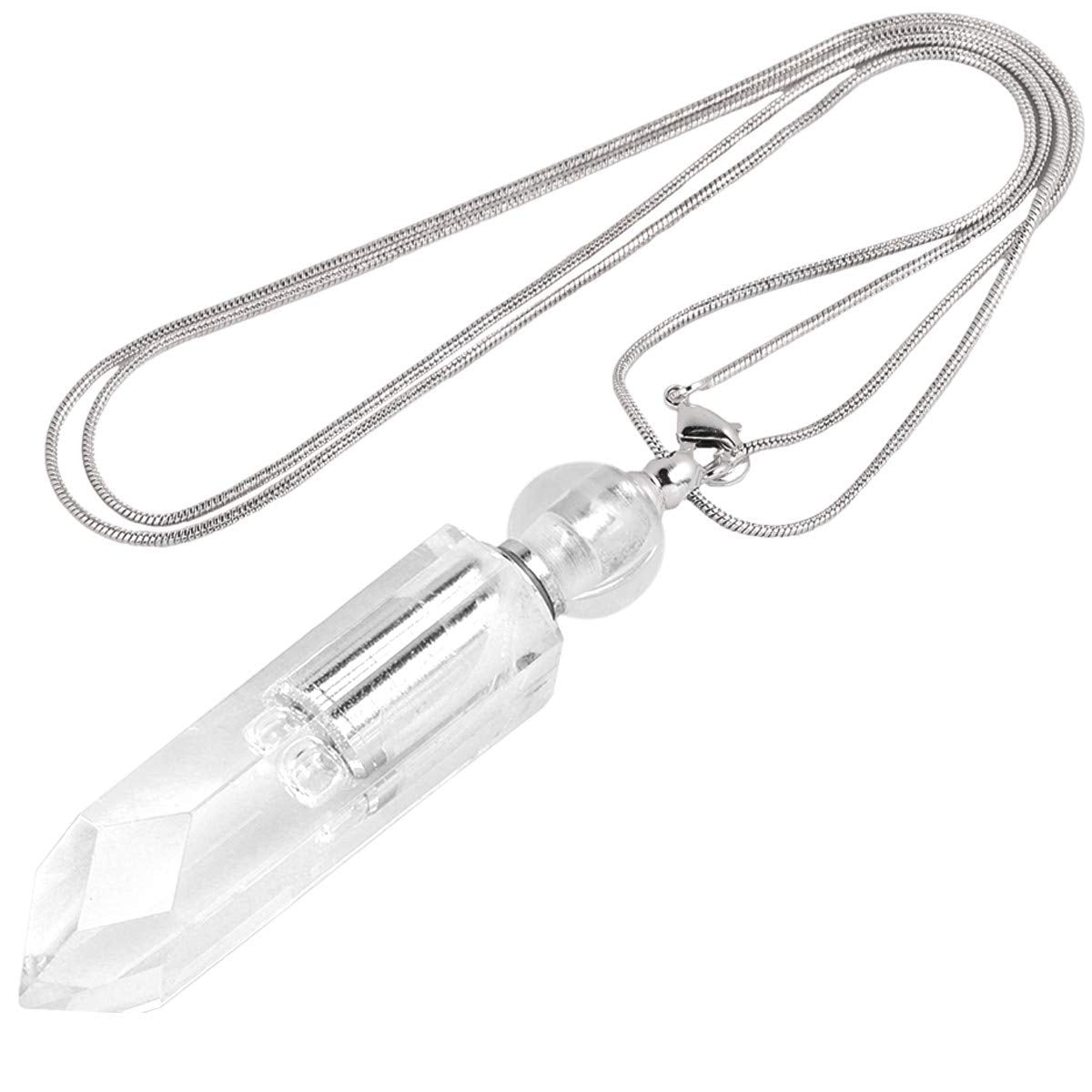 TUMBEELLUWA Essential Oil Diffuser Aromatherapy Stone Pendant Necklace for Unisex,Healing Crystal Point Gemstone Necklace for Women and Men, Rock Quartz Stone