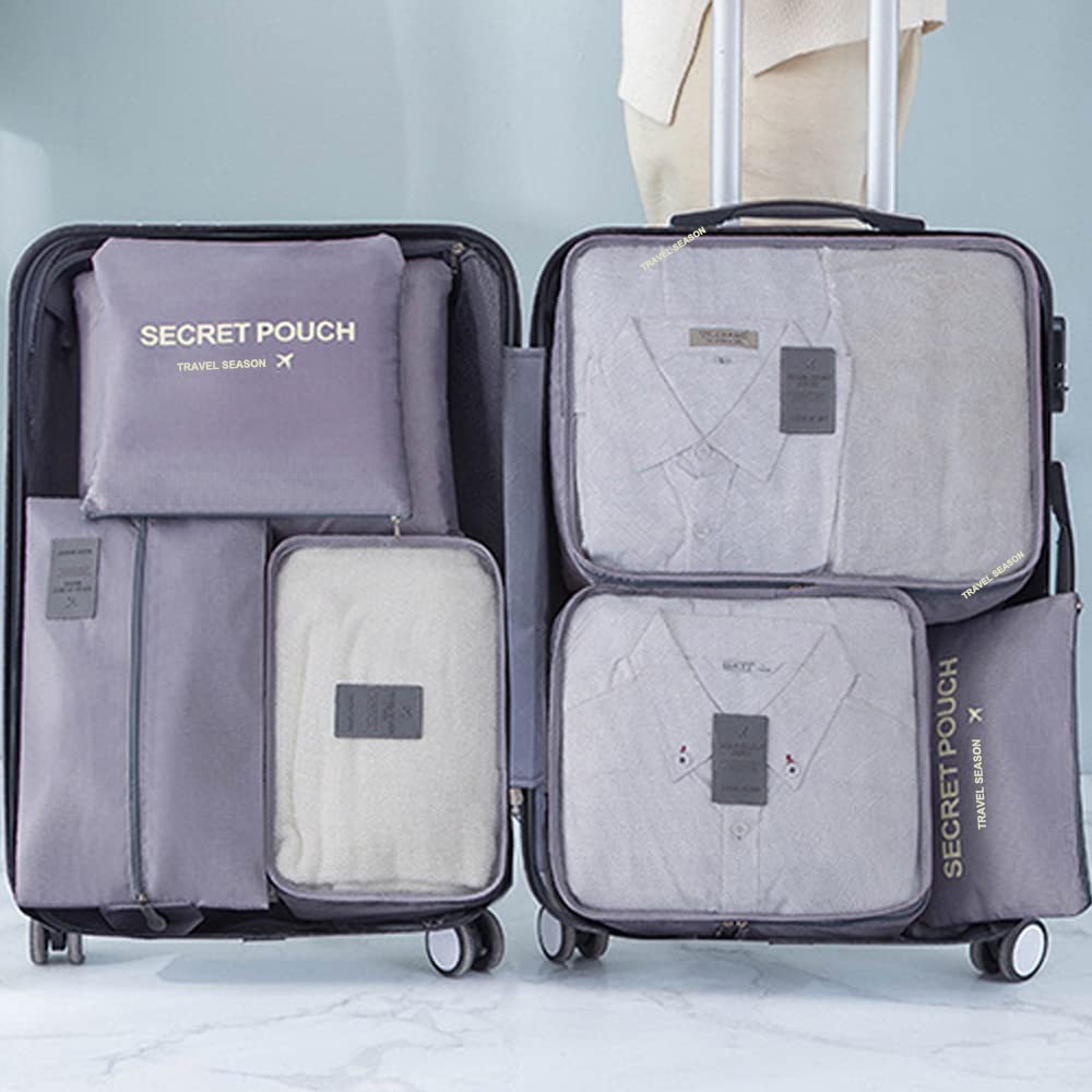 Fxkoolr 7 Set Packing Cubes for Suicase Packing Organizers Travel Luggage Organizers with Shoes Bag for Suitcase Travel Accessories, Grey