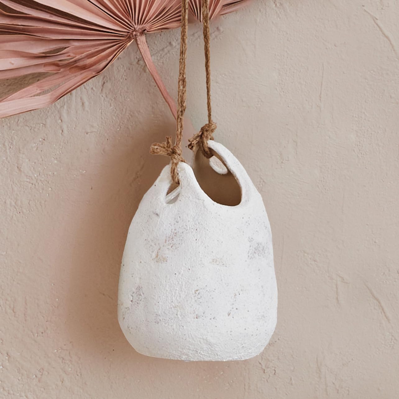 Creative Co-Op Hanging Stoneware Planter with Jute Rope Hanger and Distressed Volcano Finish, White