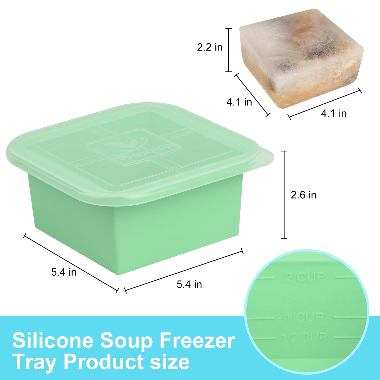 Silicone Freezer Tray with Lid 4 Pack Silicone Freezer Molds Ice Cube Tray Makes 4 Perfect 2 Cup Portions Soup Cubes Meal Prep Containers- Oven & Dishwasher Safe