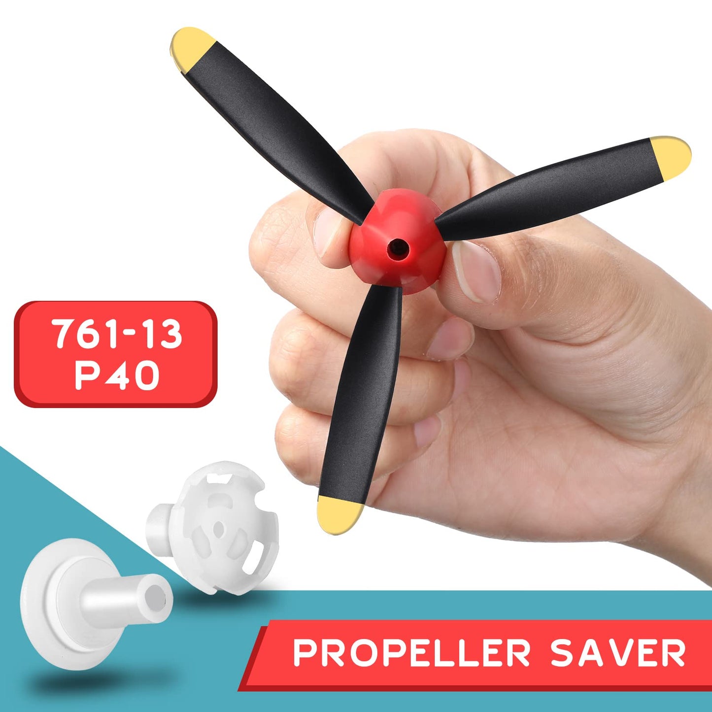 Outus 3 Sets Spare RC Plane Propellers 3 Blade Propeller Compatible with P40 Fighter Remote Control 761-13 Radio Controlled Plane Carbon Fiber Nose Cone with Savers and Adapters