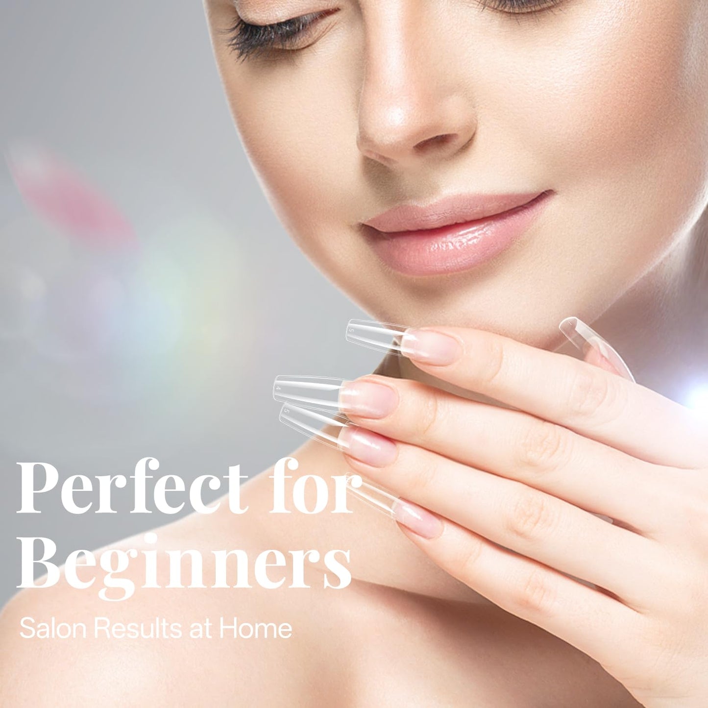 krofaue 504PCS Clear Fake Nails - Half Cover French Nail Tips 12 Sizes Acrylic Soft Gel Square False Tips Gift for Nail Extension DIY & Salon