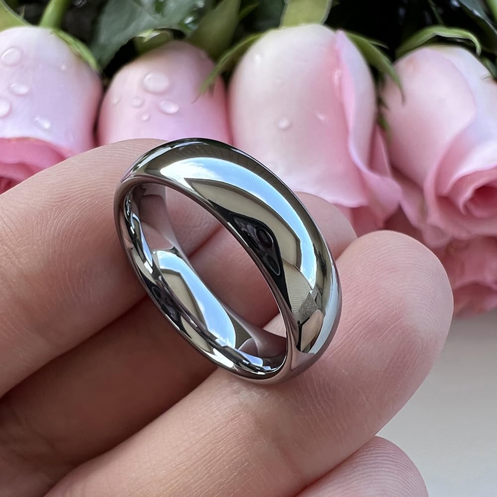 TUTISS 6mm Tungsten Rings for Men Women Engagement Wedding Bands Domed Polished Comfort Fit Size 9