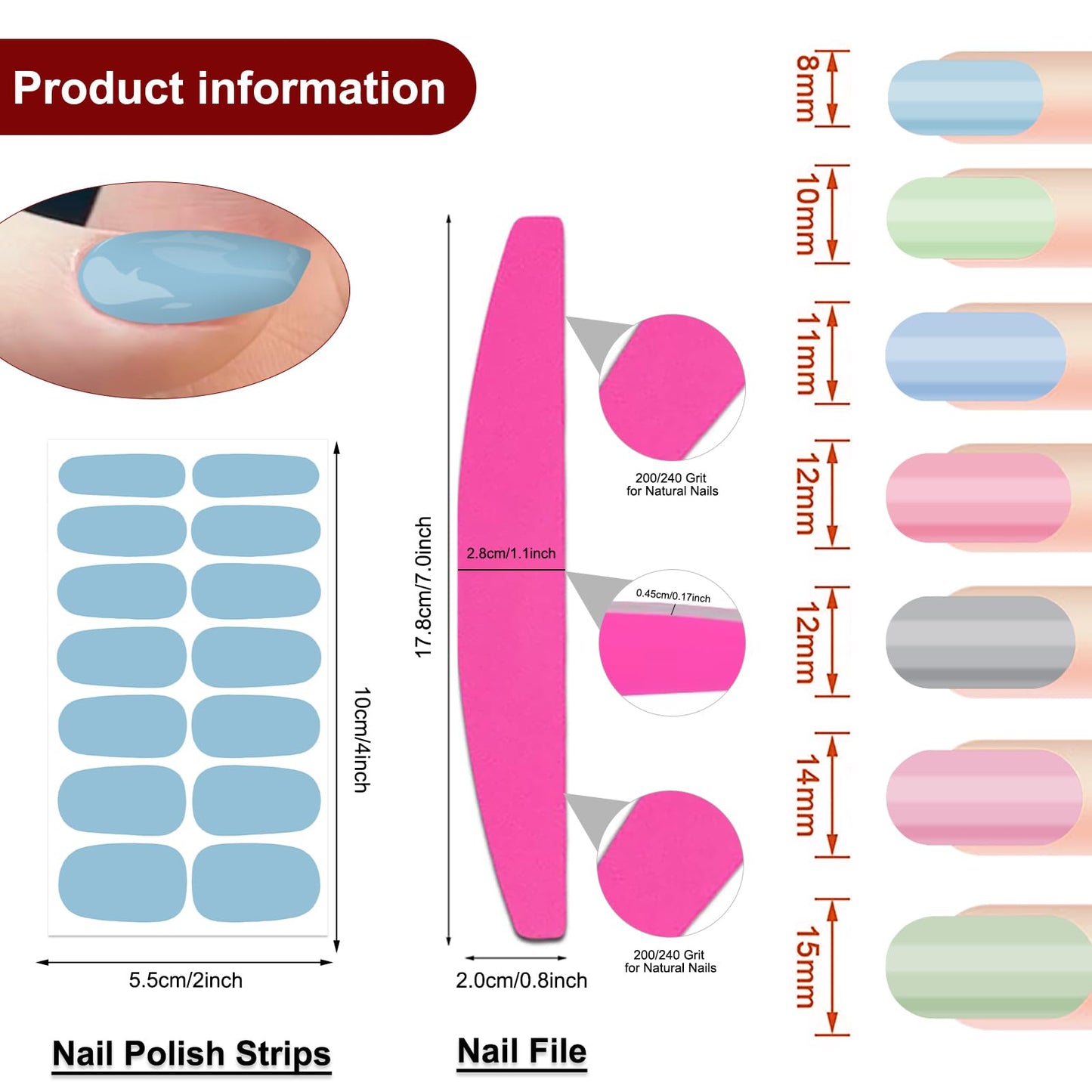 SILPECWEE Nail Polish Strips (20 Sheets, Light Color), Spring Nail Polish Stickers Full Nail Wraps Self Adhesive Nail Stickers Gel Strips Fingernail Sticker Nails for Women with File