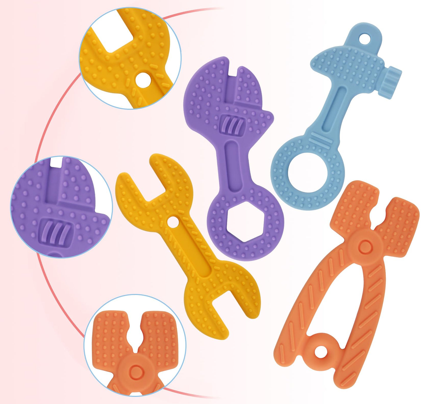 Chuya Baby Teether Toys, Chew Toy, Baby Teething Toys Teething Relief for Infant Toddlers, Hammer Wrench Easy to Hold Silicone BPA-Free (4 Pack)