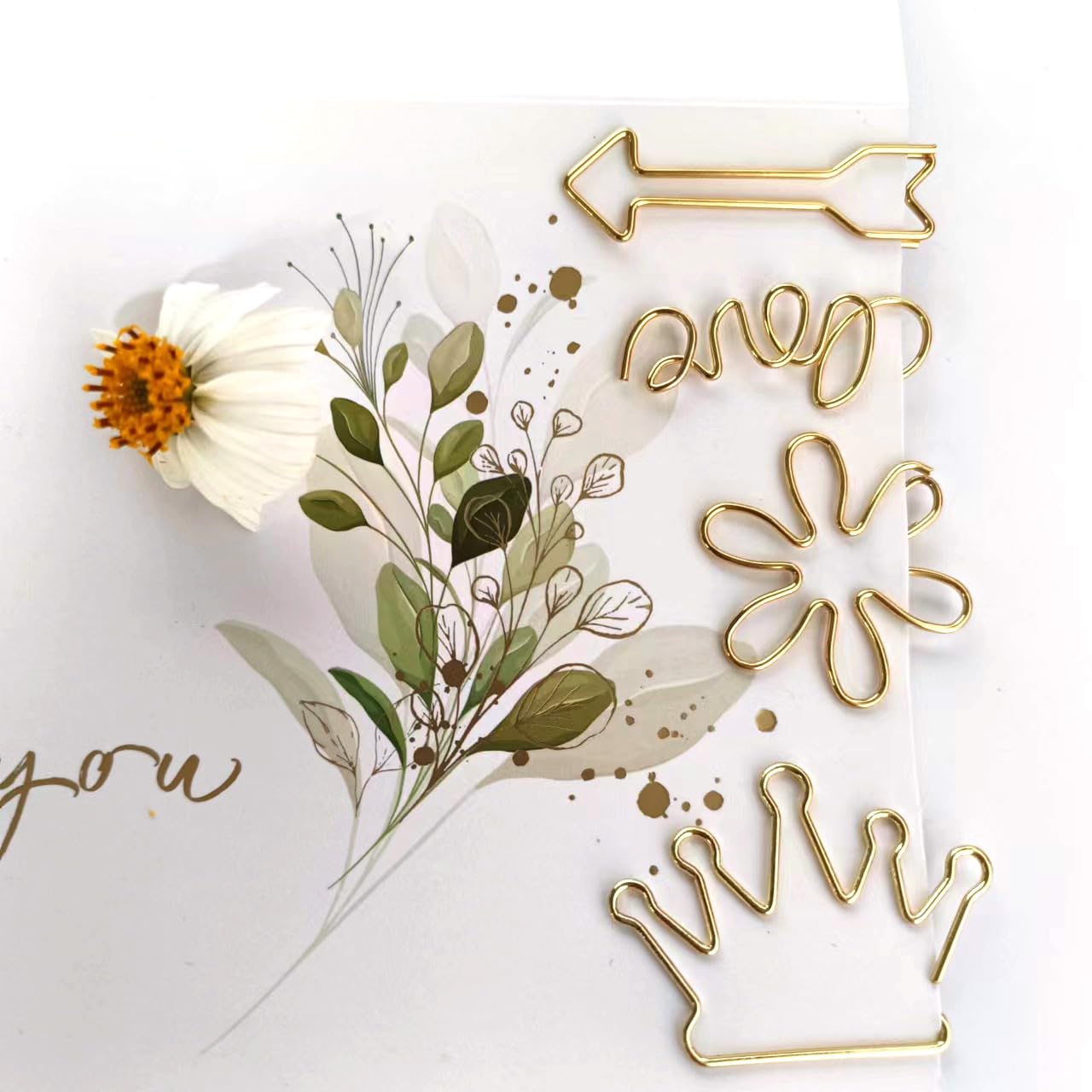 100Pcs Funny Planner Clips Cute Paper Clips Innovative Cute Design Anti Electroplating Process Gold Paper Clips for Office Home School (Floral Print)