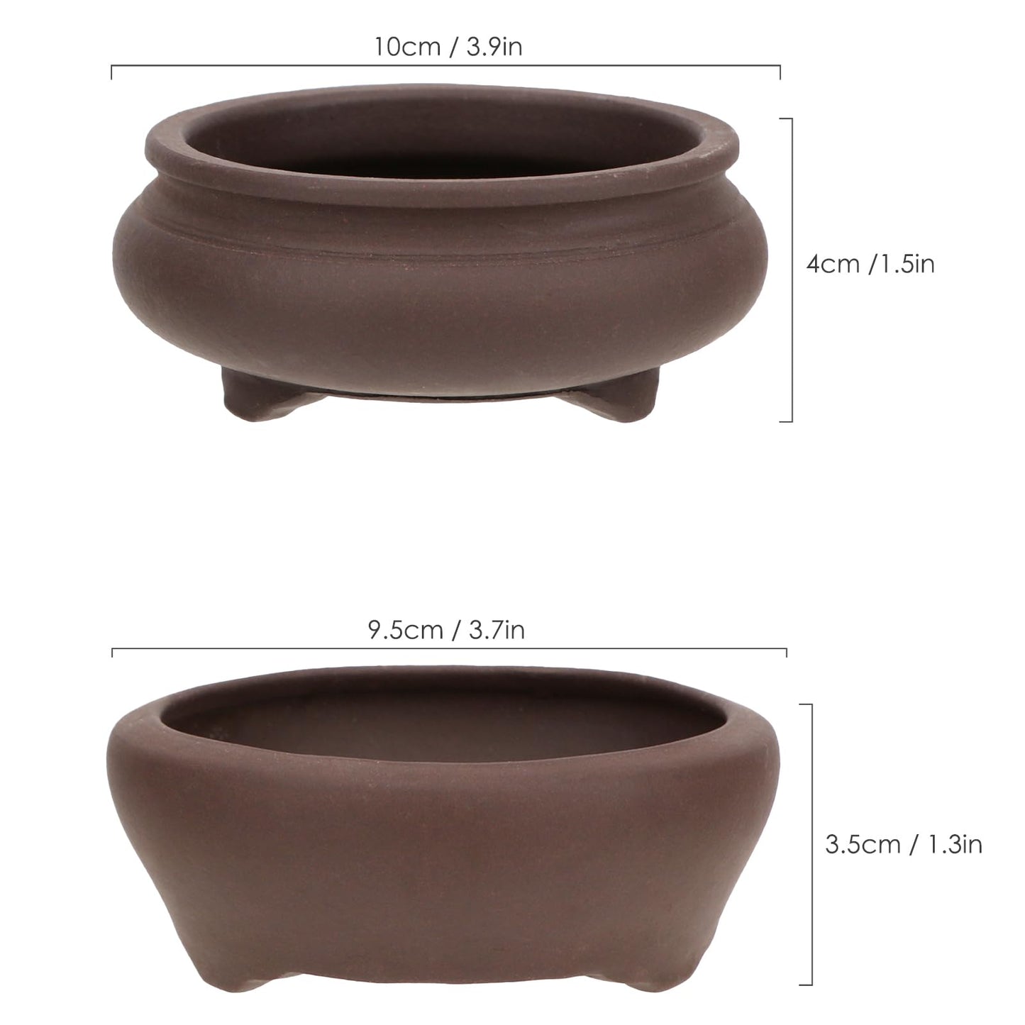 Bonsai Planter 2 pc 3.7" + 3.9" Unglazed Round Ceramic Succulent Pots Set