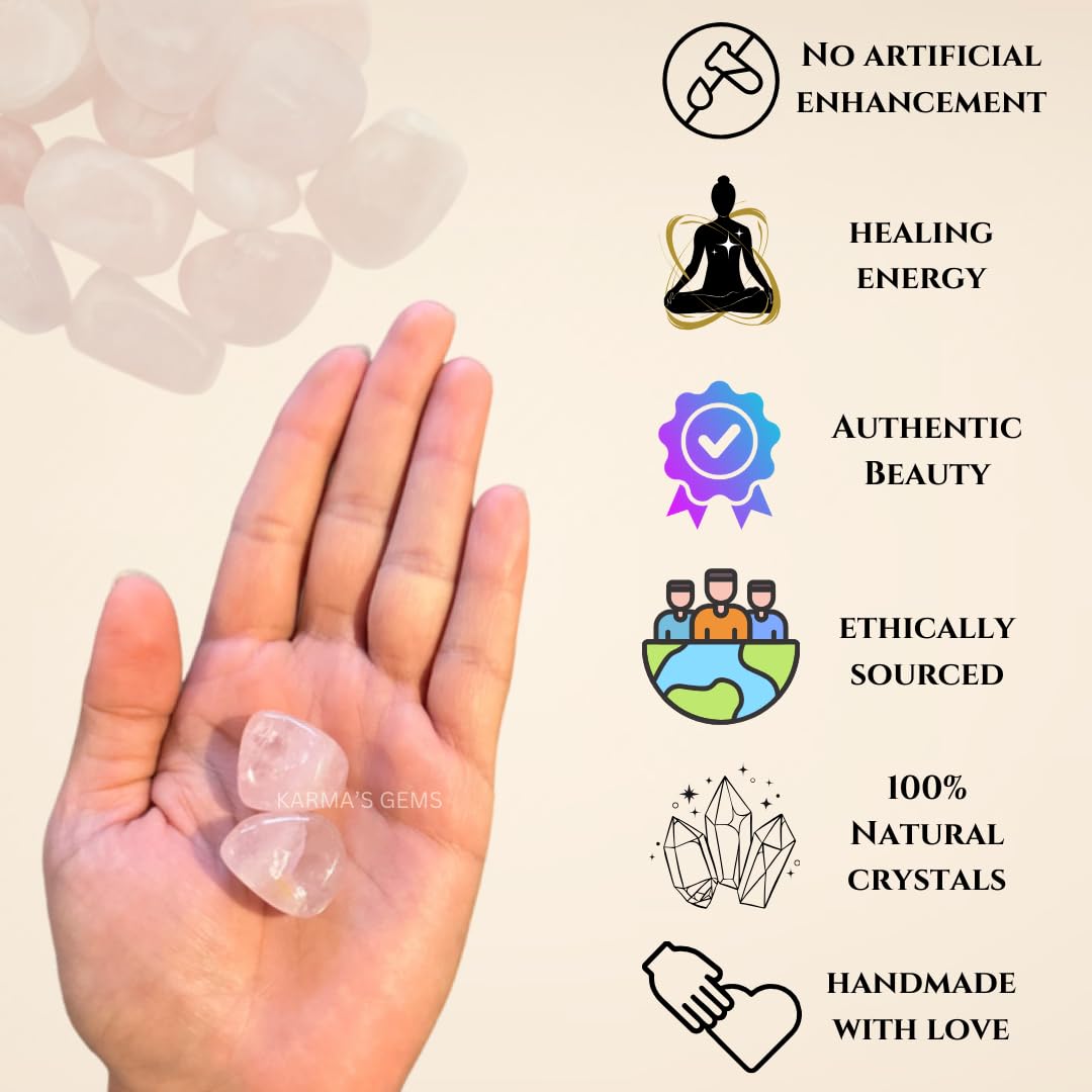 Karma Gems Rose Quartz Tumbled Stones Natural Crystal Kit for Reiki Healing Crystal Polished, Tumble Stones, Chakra Balancing, Reiki Gift, Home Decor (15-25 MM)