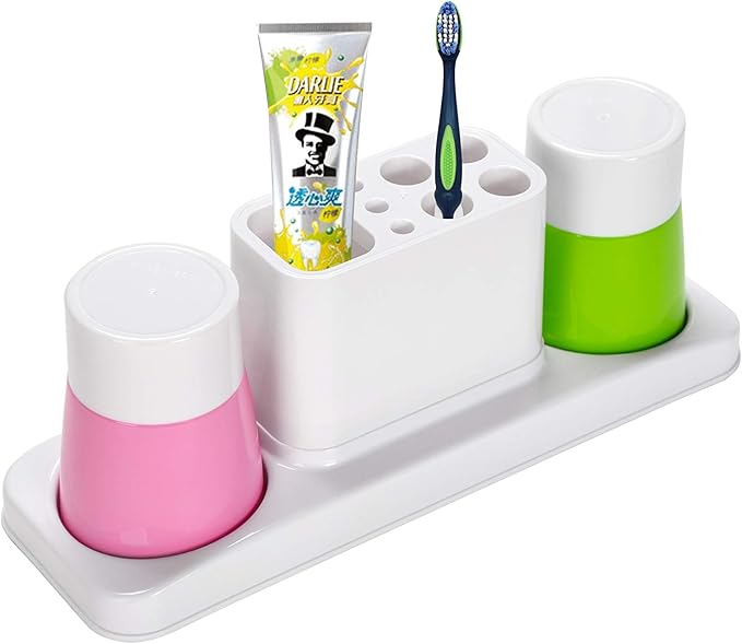 Bathroom Toothbrush Holder Stand Organizer with Rinsing Cups(2 Cups)