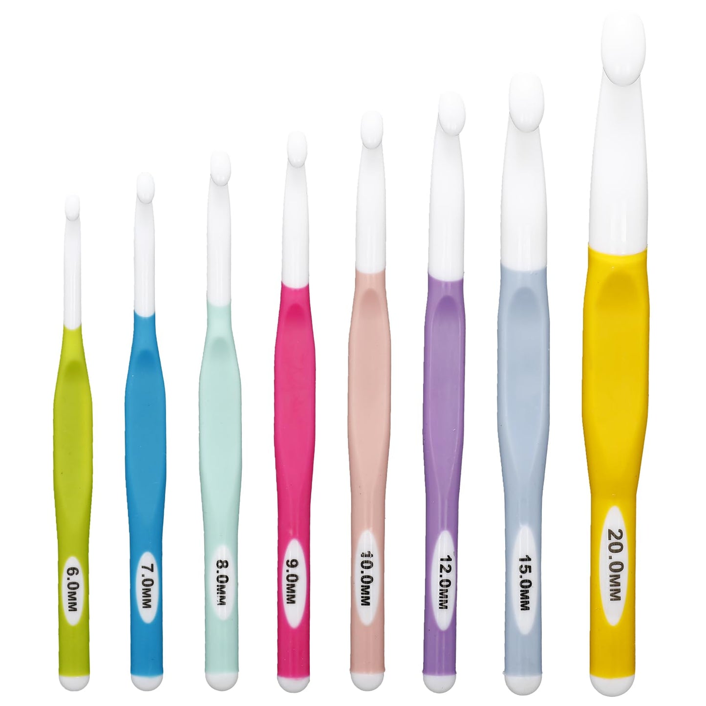 8 PCS Large Crochet Hooks Set, Ergonomic Multicolor Acrylic Crochet Hooks with Sizes 6mm, 7mm, 8mm, 9mm, 10mm, 12mm, 15mm, 20mm for Chunky Yarn Projects