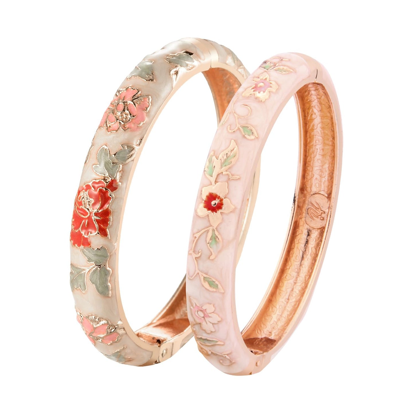 UJOY Vintage Bracelet Plated Enameled Jewelry Spring Hinge Metal Cuff Cloisonne Bangles Set Gift Box Packed 55A18-55A113 Cream White
