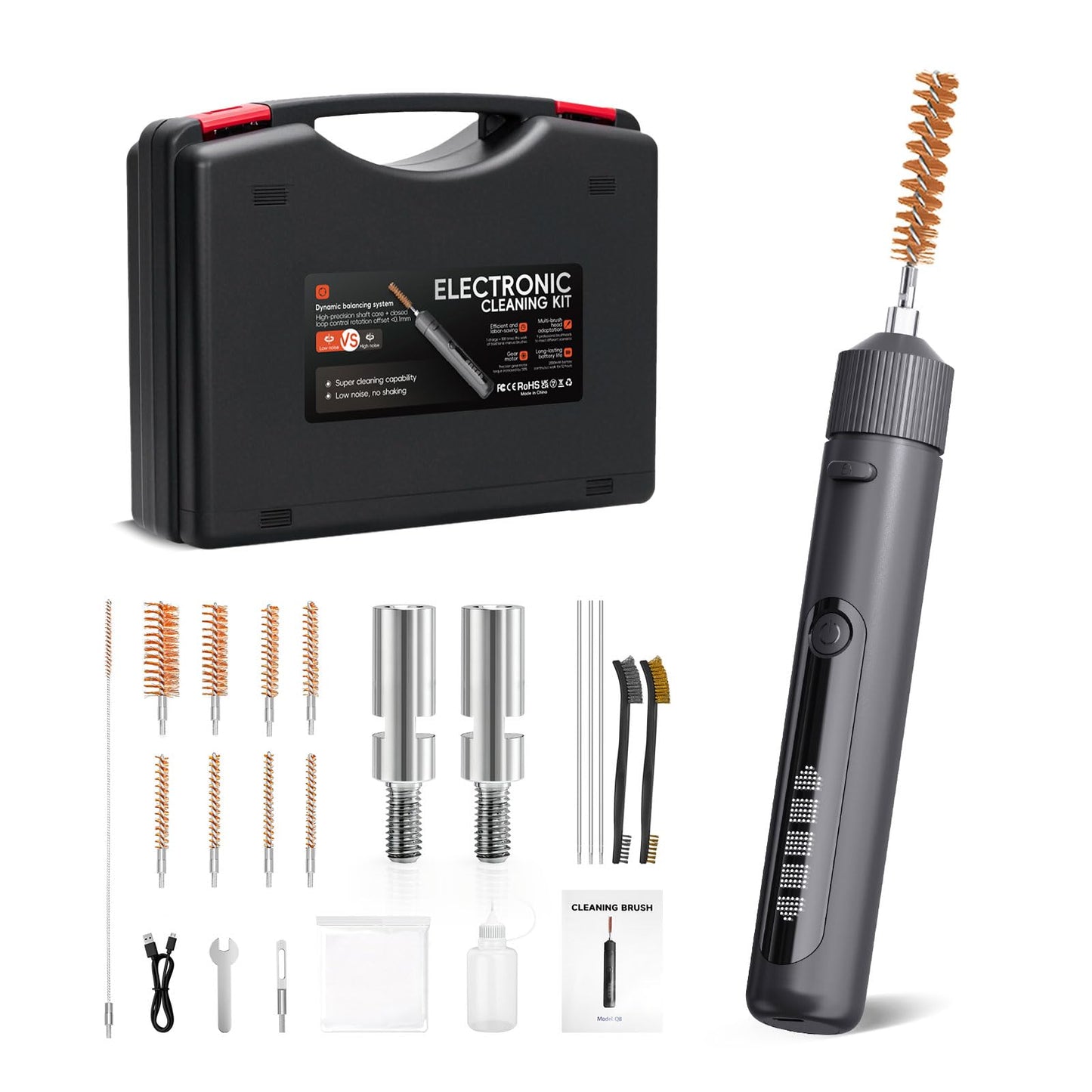 Electric Gun Cleaning Brush Universal Supplies for Rifles Handgun Shotgun Pistol Airgun Cleaning Brushes with 2000mAh Rechargeable Battery, All Calibers Gun Brushes Accessories Gift (Box with Adapter)