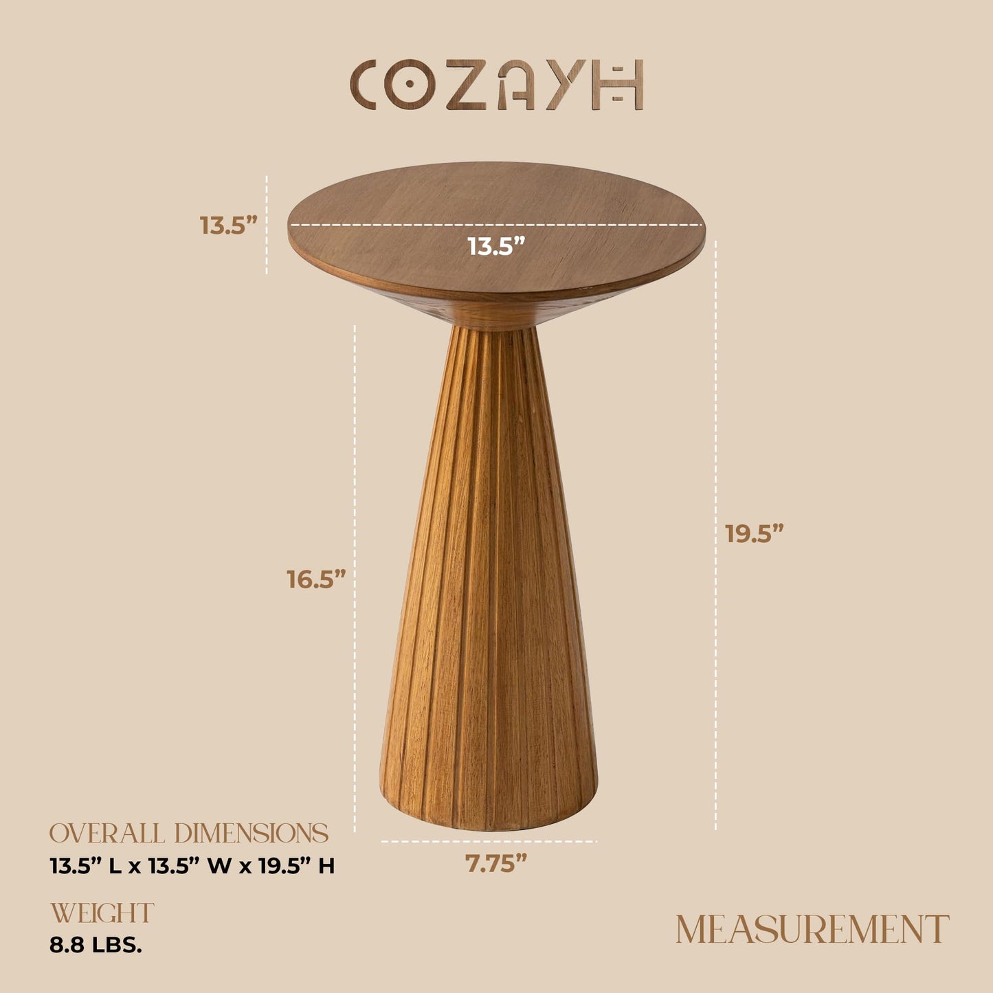 COZAYH Martini Pedestal Table, Small End Table - Drink Stand with Round Wood TableTop & Modern Textured Finish for Small Spaces, Walnut