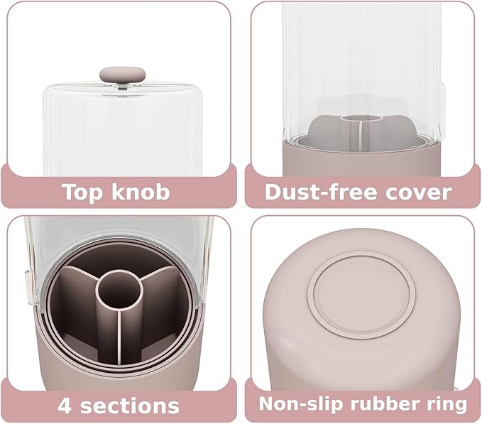 Toothbrush Holder with Cover 360 Rotating 4 Compartments Bathroom Toothpaste Electric Toothbrush Organizer, Pink