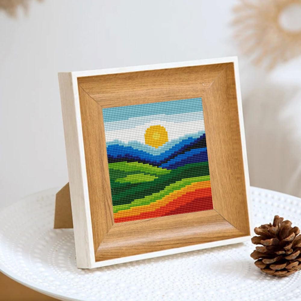 Huacan Mini Diamond Painting Kits 10 Pcs Pre-Printed Landscape Pattern Half Drill Round Diamond Art Kit for Adults Home Wall Decor