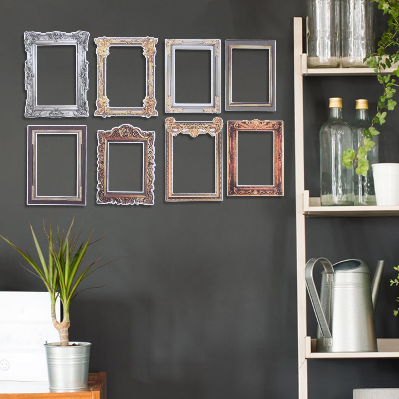 PRETYZOOM Retro Photo Frame Wall Stickers 8Pcs Removable Decorative Decals for Living Room Bedroom Diy Scrapbooking and Home Wall Decoration 8.07X5.90 Inch