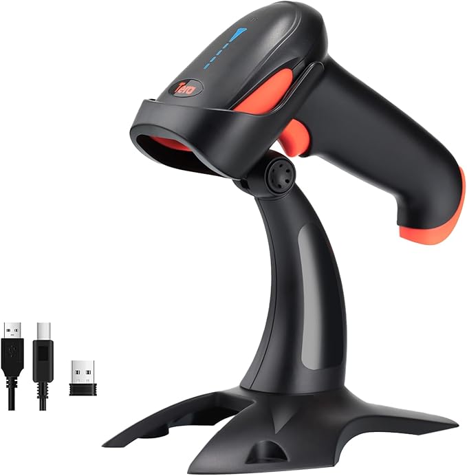 Tera Barcode Scanner Wireless 1D 2D QR with Stand: Battery Level Indicator 3 in 1 Works with Bluetooth 2.4G Wireless USB Wired Handheld Bar Code Reader with Vibration Alert HW0002 Orange