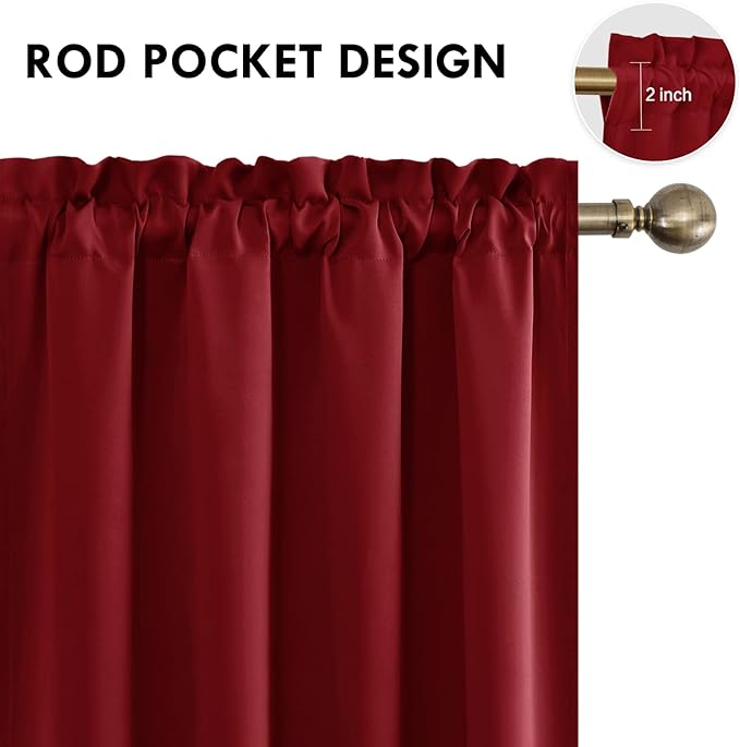 DWCN Christmas Blackout Curtains Room Darkening Thermal Insulated Bedroom Curtains Window Curtain Panels, 52 x 84 inches Long, Set of 2 Burgundy Rod Pocket Drapes