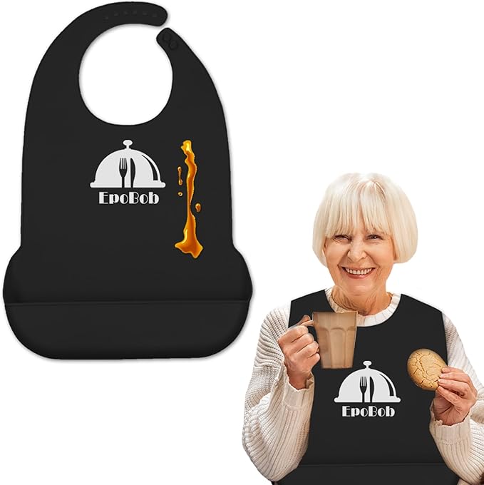 Silicone Adult Bibs with Crumb Catcher, Washable and Adjustable Adult Bibs for Elderly Men Women Seniors