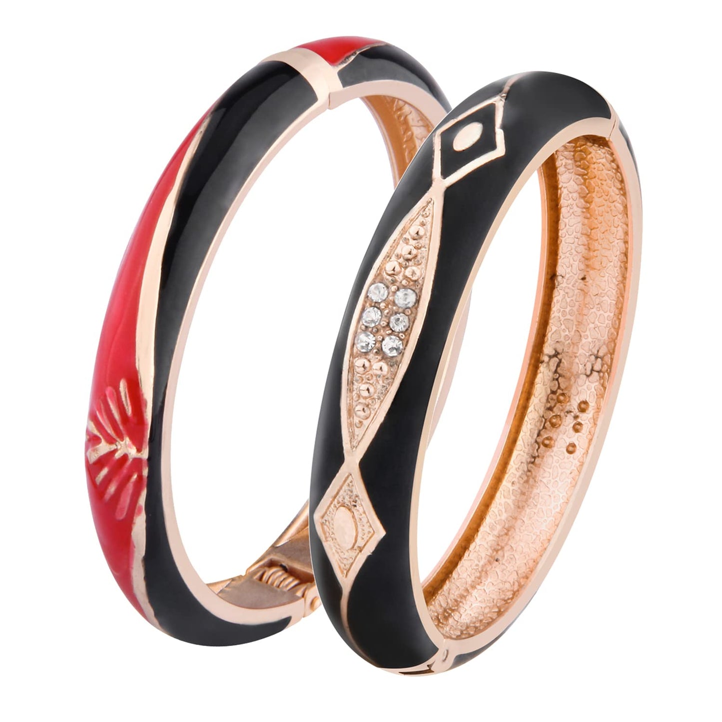 UJOY Cloisonne Crystal Bracelets Colorful Cloisonne Design Plated Hinge Enamel Bangle Jewelry for Women 88C01 Black red