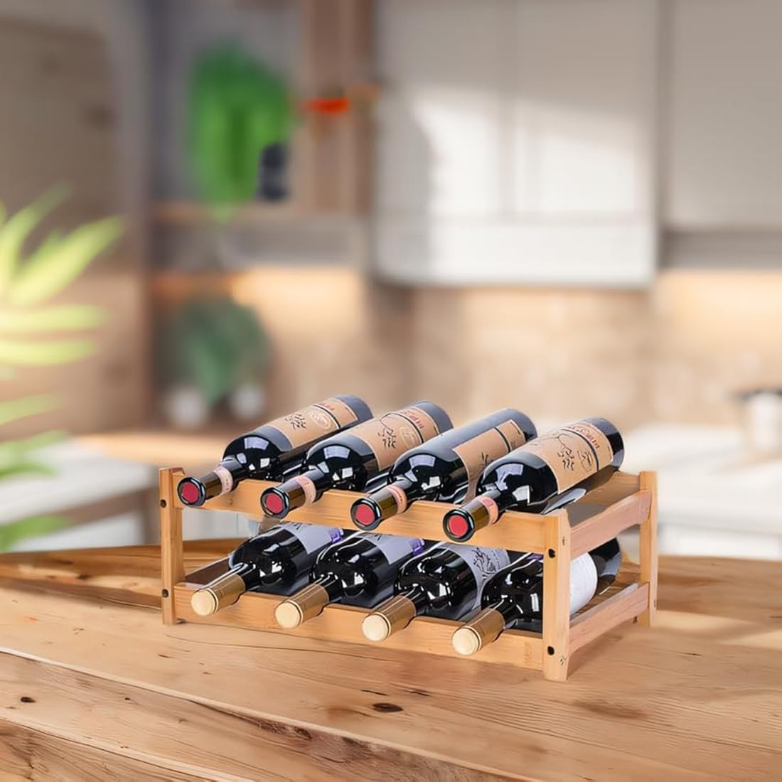 FOSTERSOURCE Bamboo Wine Rack - 2-Tier Countertop Display Shelf for 8 Bottles