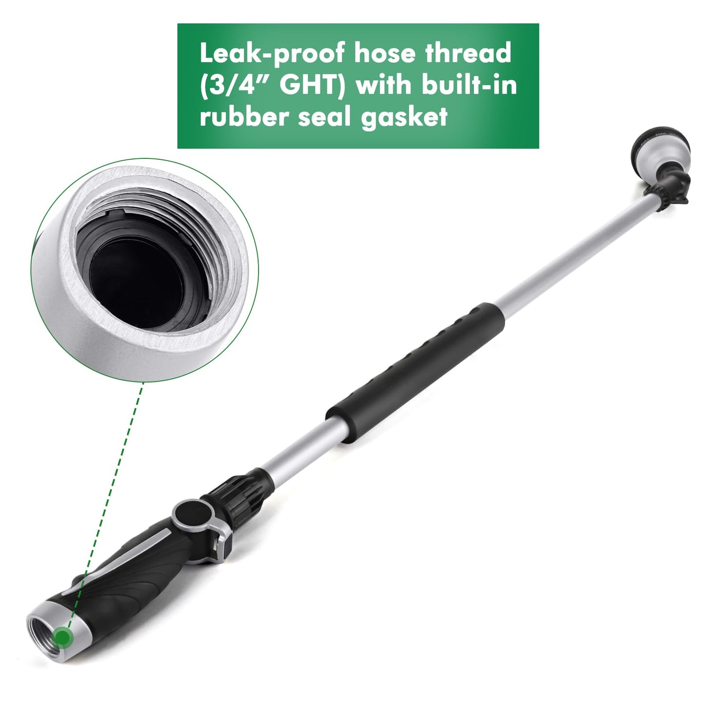 RESTMO 36” Long Watering Wand, Metal Garden Hose Wand with 180° Swivel Head and 10 Spray Patterns, Heavy Duty Hose Nozzle Sprayer with Thumb Flow Control, for Water Hanging Baskets, Shrubs, Silver