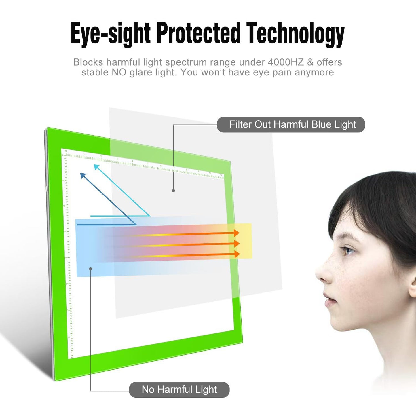 Green A4 Dimmable LED Artcraft Light Box Tracer Slim Light Pad Portable Tablet, USB Power Cable Copy Drawing Board Tracing Table for Artists Designing, Animation, Sketching, Stenciling X-ray Viewing