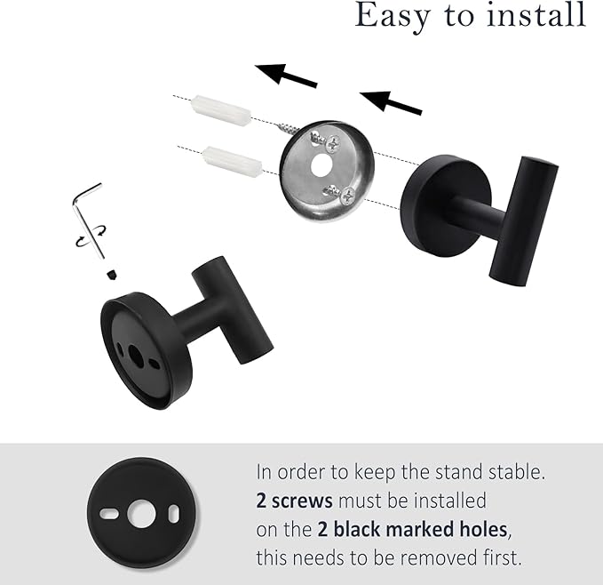 Bathroom Hardware Towel Bar Set - Matte Black Bathroom Accessories Set - Including 16" Hand Towel Bars - Toilet Paper Holders - Towel Rings - Robe Towel Hooks