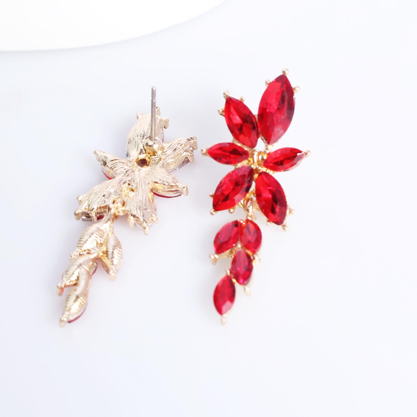 ATIMIGO Elegant Red Rhinestone Dangle Earrings Cluster Crystal Wedding Bridal Earrings for Brides Bridemaids Formal Prom Statement Drop Earrings for Women