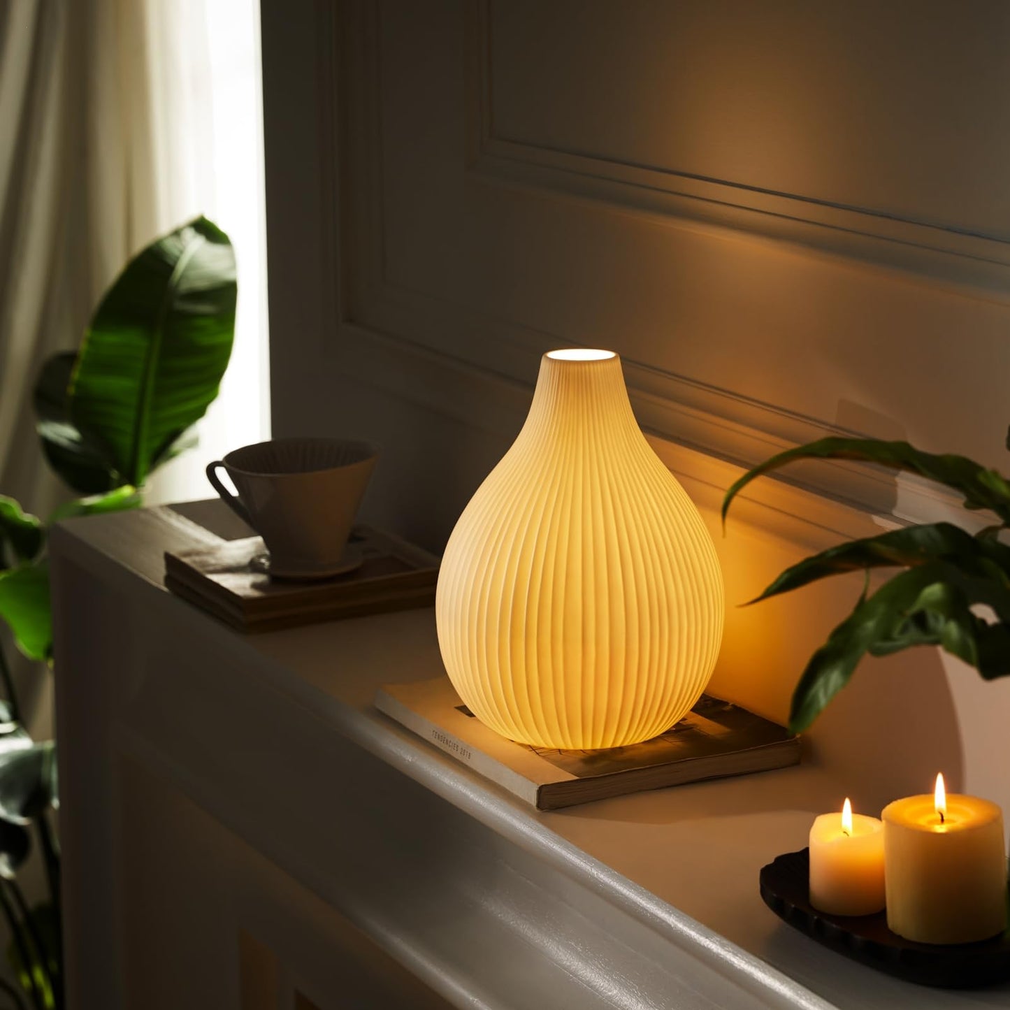 RONDURE 11.0" Modern Ceramic Table Lamp, Fully Dimmable Modern Bedside Lamps for Bedroom, Living Room and Nightstand, White Translucent Ceramic Shade, Warm Ambient Lighting, Corded, Bulb Included