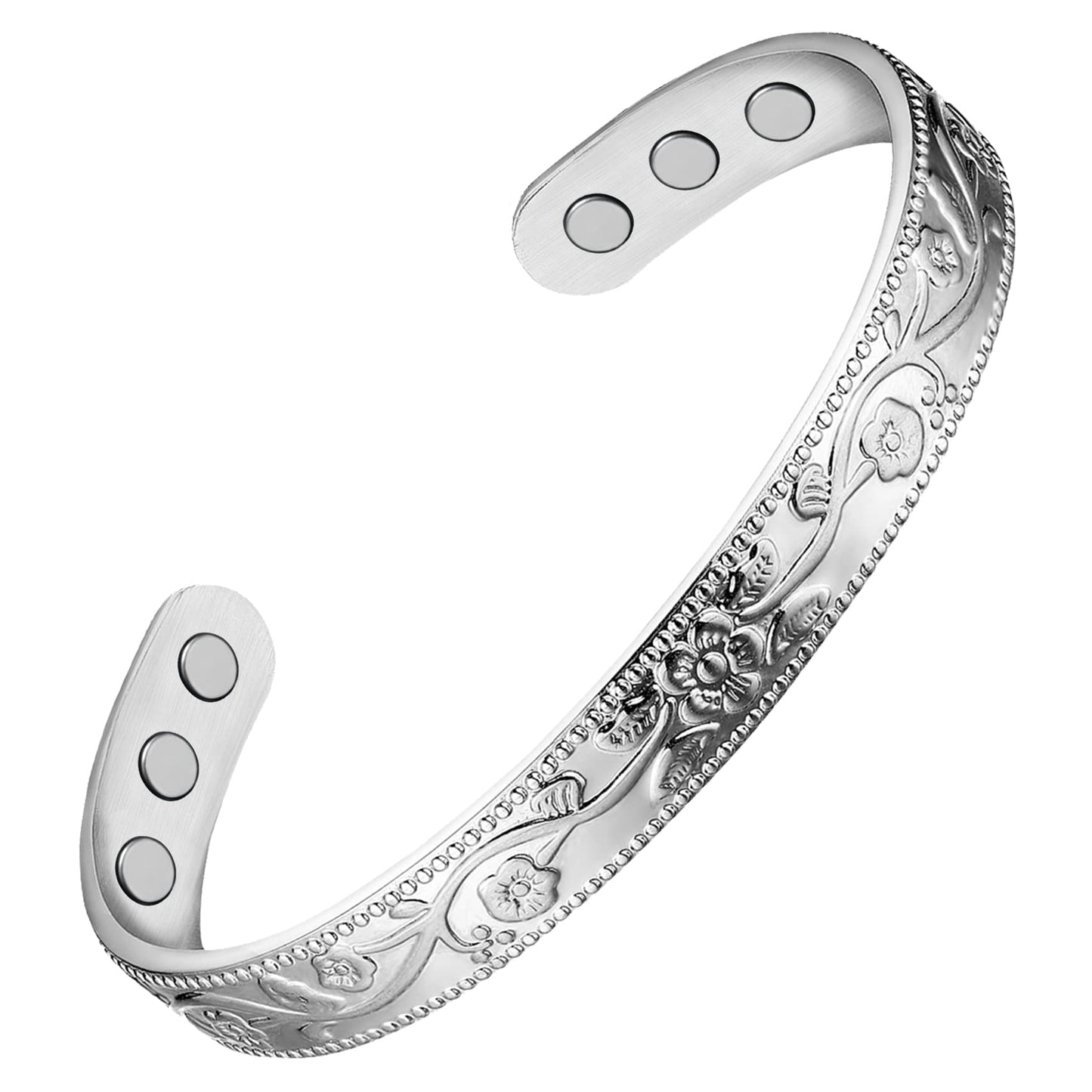 Feraco Copper Bracelet for Women, Magnetic Bracelets for Women, 99.99% Pure Copper Cuff Bangle with 3500 Gauss Magnets (Silver)