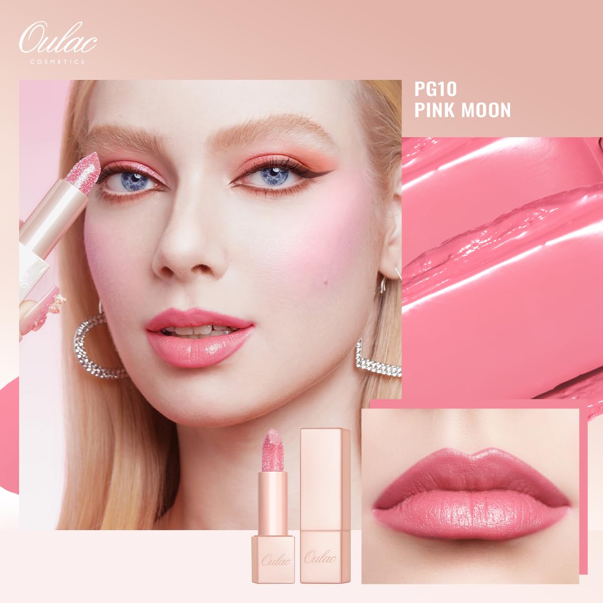 Oulac Moisture Lipstick Set 3PCS - Infinity High Shine Finish, Hydrating Vegan Lipstick Infused with Damask Rose Oil for All-Day Comfort, Gluten-Free, PG10+PG12+PG13
