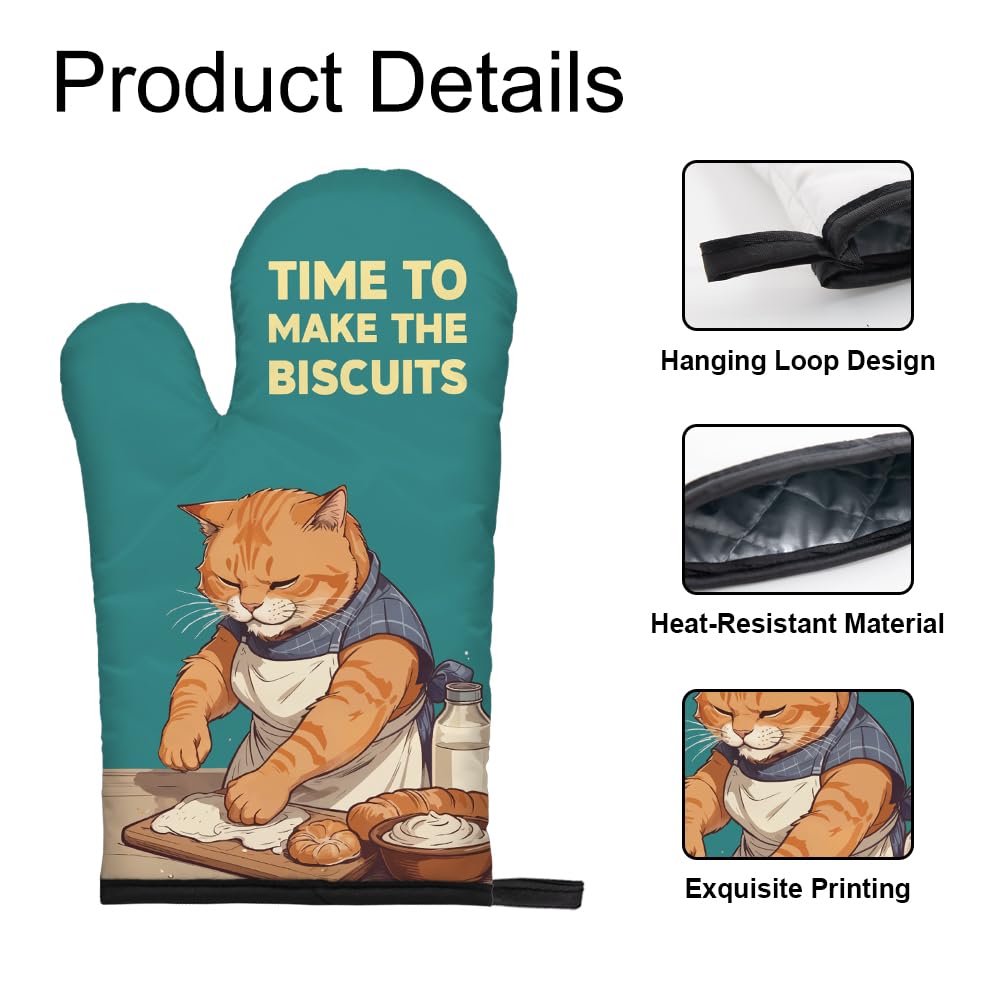 DYJYBMY Time to Make The Biscuits Funny Cat Oven Mitts and Pot Holder Set, Cute Kitchen Gadgets for Pet Lover, Housewarming Gifts for Cat Mom Dad, Bake Lover Gifts for Mom Dad Wife Husband BFF (LLS)