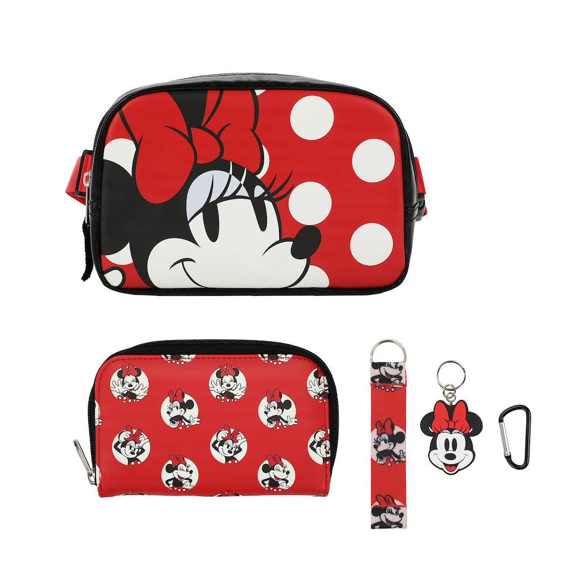 Bioworld Disney Minnie Mouse Belt Bag Wallet Lanyard and Keychain 4-Piece Gift Set