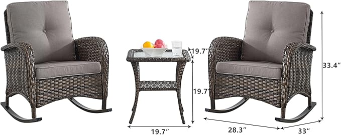 HUMMUH 6-Piece Outdoor Patio Furniture PE Wicker Patio Conversation Set,High Back Patio Couch with Ottomans Outdoor Rocking Chairs for Backyard,Porch,Deck