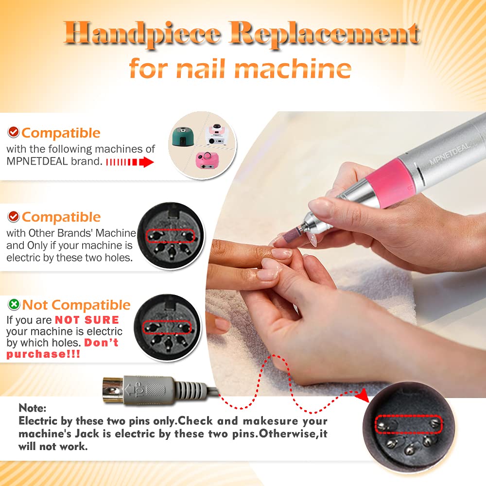 Handpiece Replacement Aluminum Alloy Handle Compatible for Acrylic Nails Electric Nail Drill Efile 30000RPM | Fit for 3/32 inch Shank