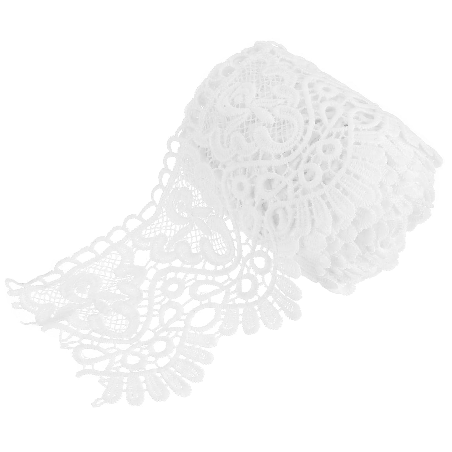 MECCANIXITY 4 Inch Wide 5 Yard Lace Ribbon Floral Pattern White Lace Trim Ribbon Milk Silk Lace Trim for Sewing Making, DIY Crafts,Gift Wrapping, Wedding Decor