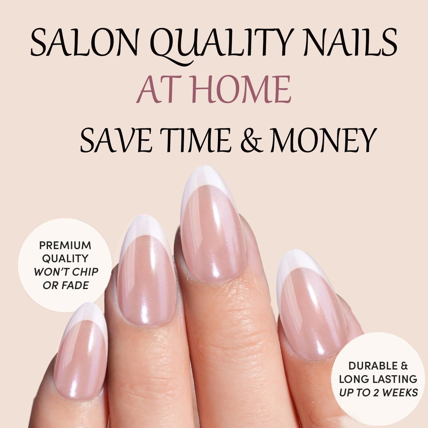 French Tip Press On Nails， White Short Almond Reusable Stick On Nails in 12 Sizes - 24 Soft Gel Fake Nail Kit for Women