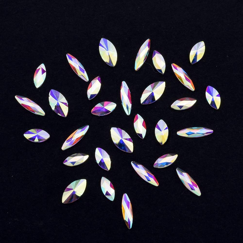 Tisslan 100pcs Crystal Ab Flatback Marquise Rhinestones 3D Nail Art Decoration 3 Designs Mix Sparkling Accessories