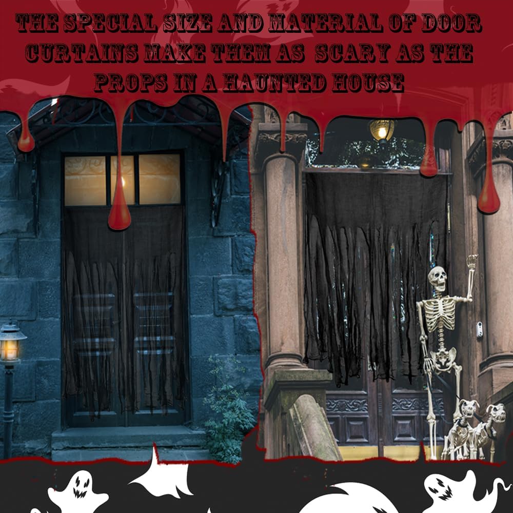 10 Pcs Halloween Door Curtain Decorations - 4063 Inch Black Creepy Doorway Window Curtains for Haunted House Decoration