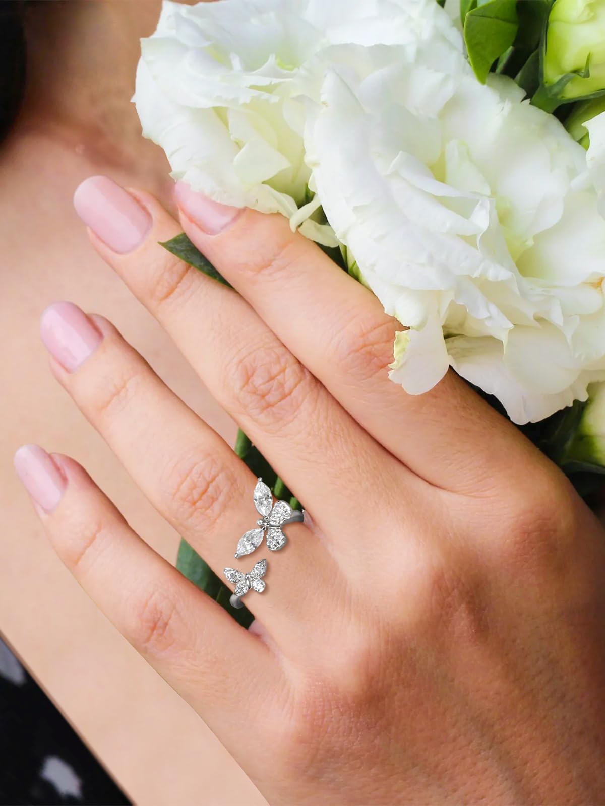 CYW Moissanite Butterfly Ring Sterling Silver Adjustable Womens Stacking Open Rings Size 9