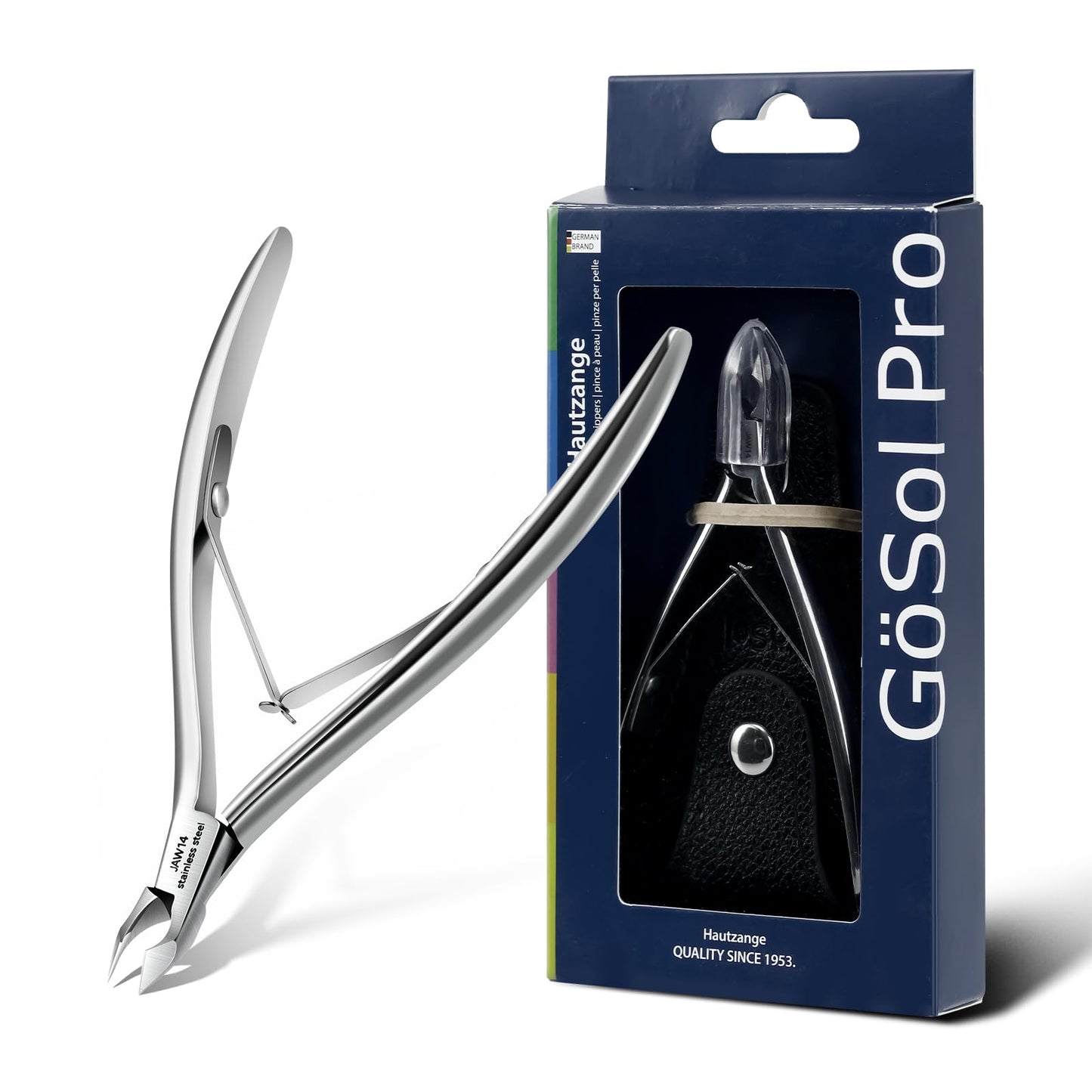 Pro Cuticle Trimmer - Stainless Steel Cuticle Nippers Scissors 1/2 Jaw Ultra-Sharp Cuticle Remover Cutter for Manicure Tool, Includes Black Leather Case
