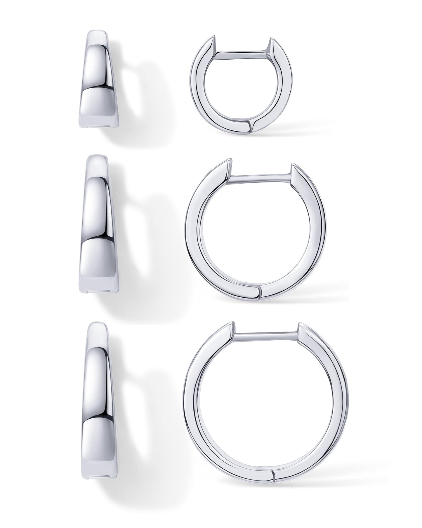 PAVOI Rhodium Plated 925 Sterling Silver Posts Three Pairs Small Hoop Earrings for Women - Wide Huggie Earscape Piercing Pack - Gold Hoop Earrings Set