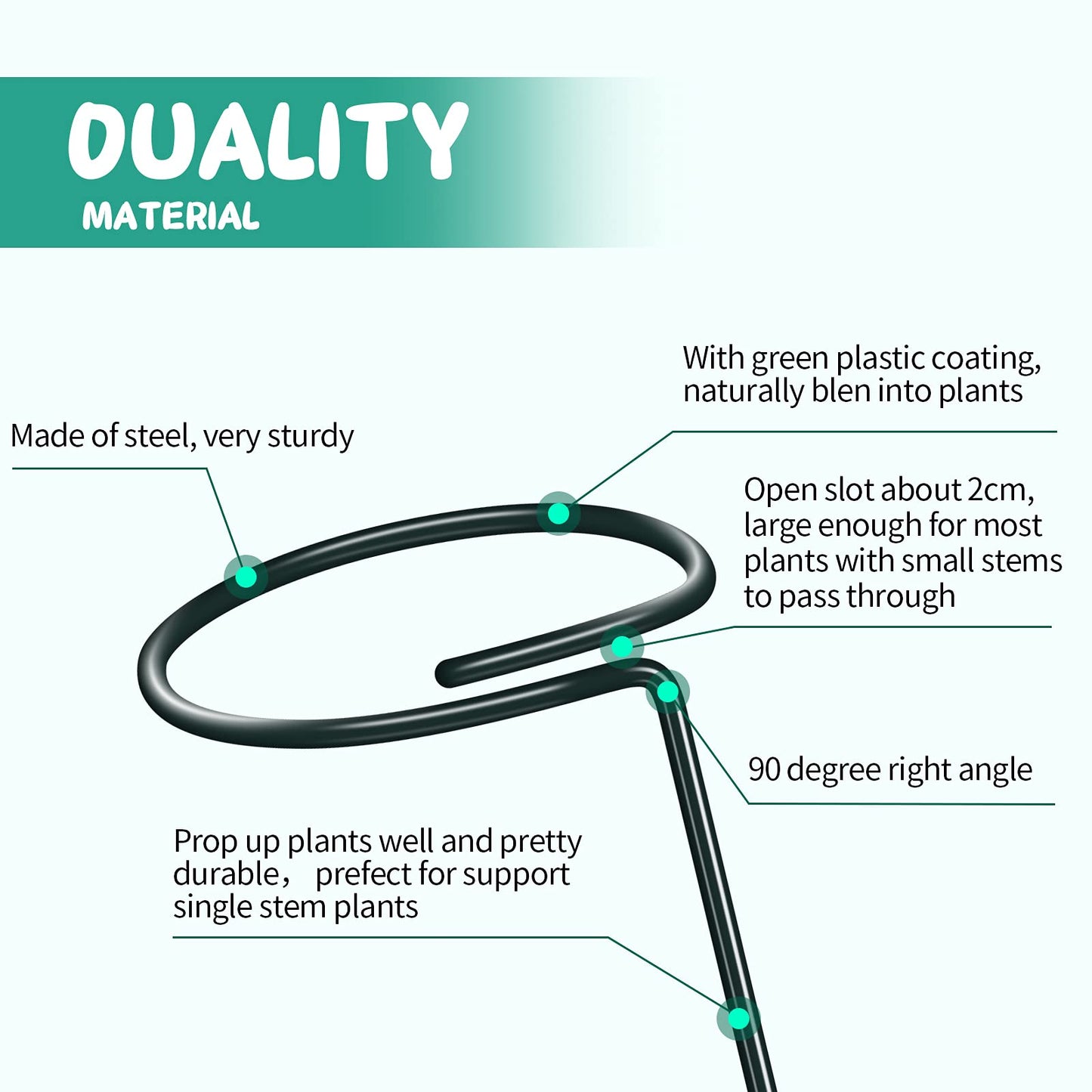 XYCING Green Metal Plant Support Stakes with Rings (Pack of 8) and 10 Plant Clips - Garden Single Stem Support Rod Set for Amaryllis, Rose, Tomato Seedling, Sapling