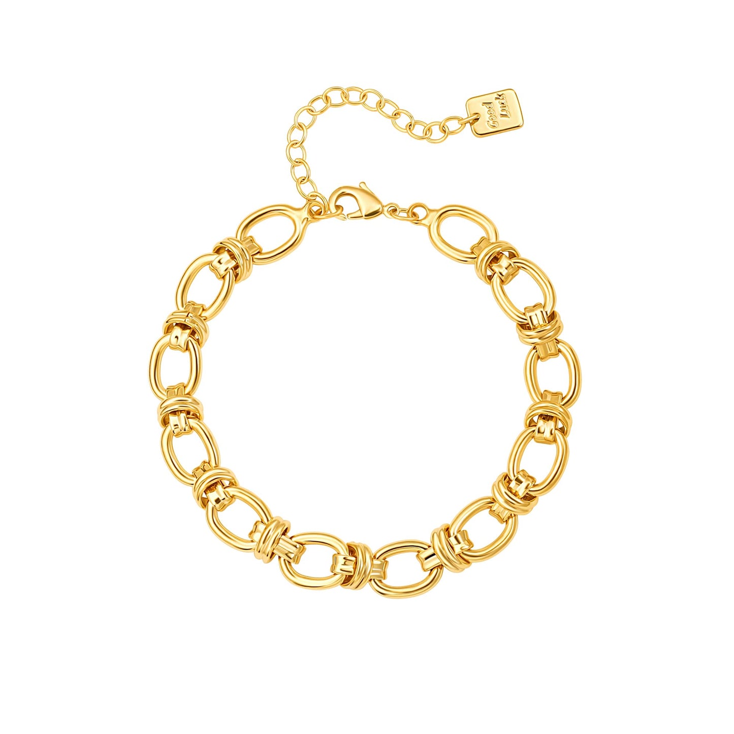SOFYBJA Dainty 18K Gold Chunky Oval Chain Bracelet for Women Adjustable Link Bracelet Layering Jewelry